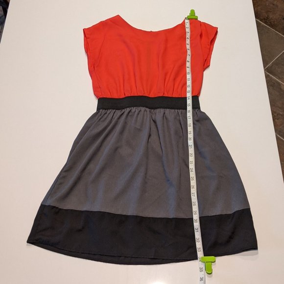 BeBop Coral Black Gray Color Block Party Dress Size Medium - Picture 7 of 11